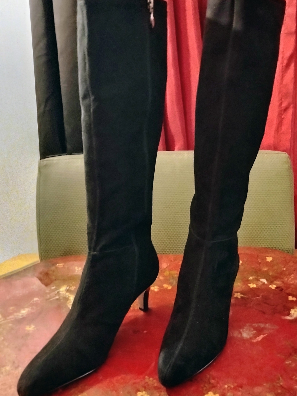 Tahari Payton Suede Women's Black Over-the-Knee Pointed-Toe Stiletto Boots